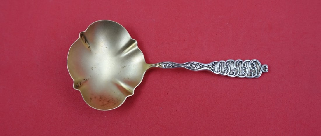 Sterling Silver Nut Spoon with Heart Finial by Shiebler Gold Wash 4 5/8 Inch (1 of 2)