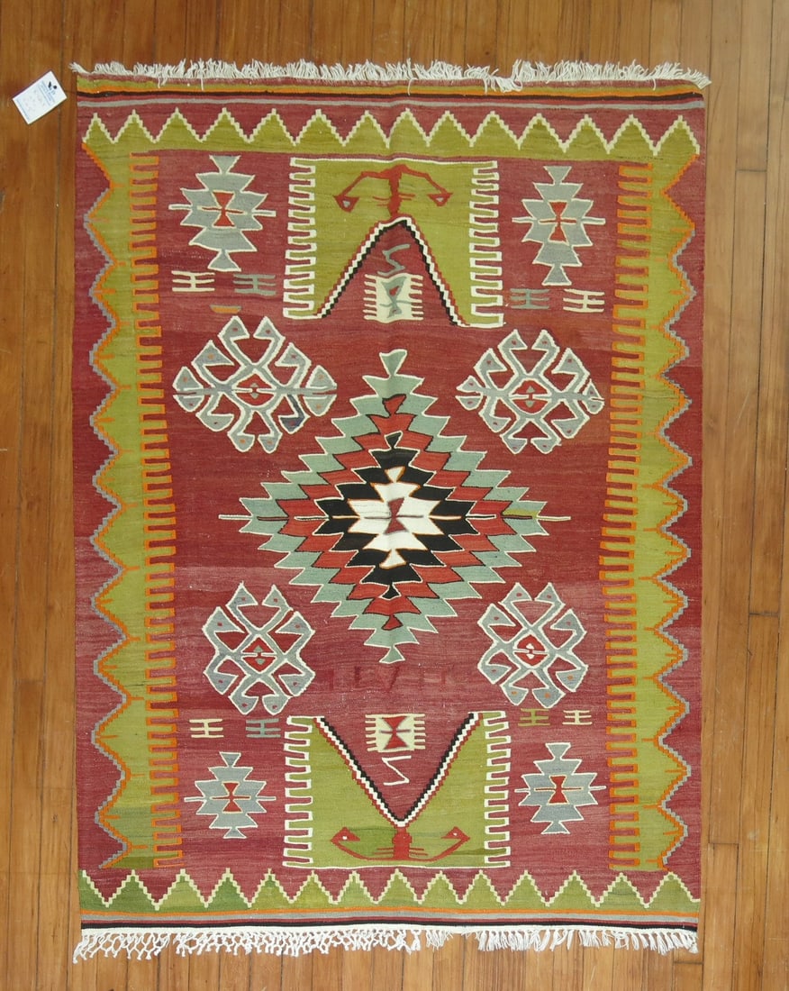 3' 11" x 5' 1" Turkish Kilim Rug Colorful Geometric Design (1 of 4)