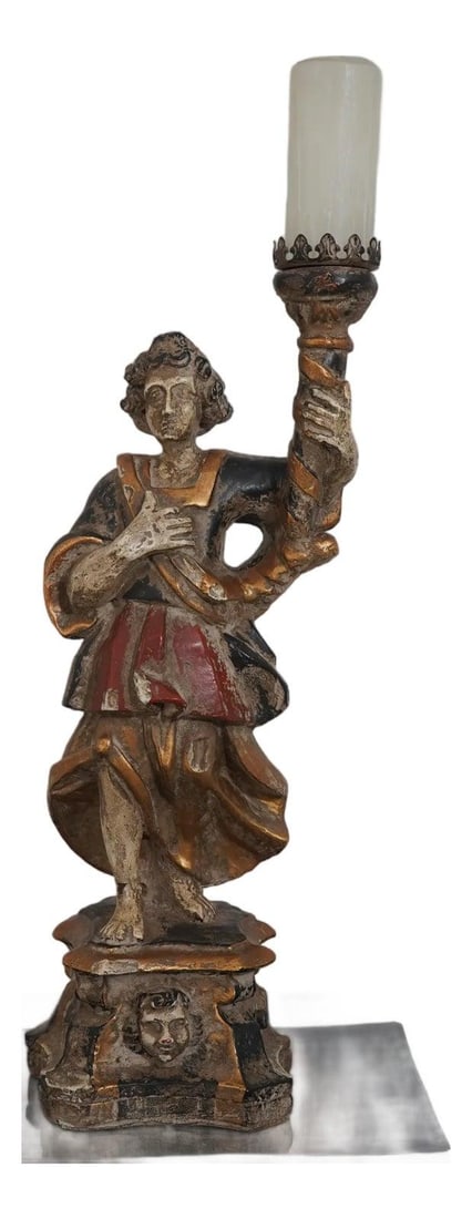 Vintage Italian Polychrome Figural Lamp 34" Tall: Vintage Italian Polychrome Figural Lamp 34" Tall This exquisite Vintage Italian Polychrome Painted Finish Figural Lamp showcases a charming old-world aesthetic. Crafted from heavy ceramic or cast ston