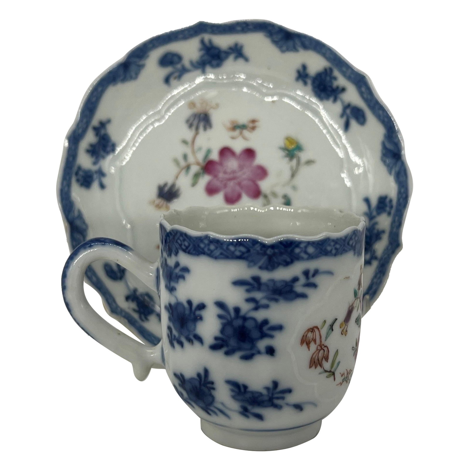 Qianlong Period Chinese Export Porcelain Tea Cup Saucer Set of 2 Lotus Underglaze 1785 (1 of 8)