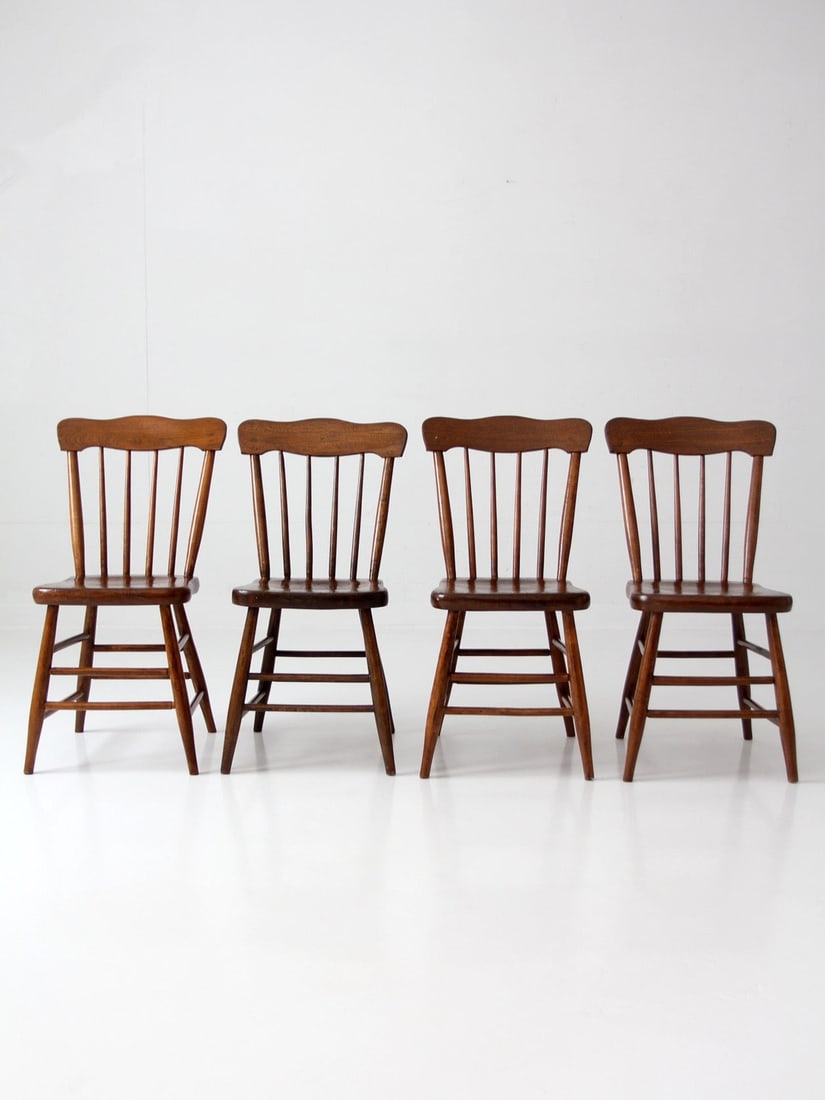 4 Antique Windsor Plank Seat Farmhouse Chairs Set Of 4 (1 of 16)