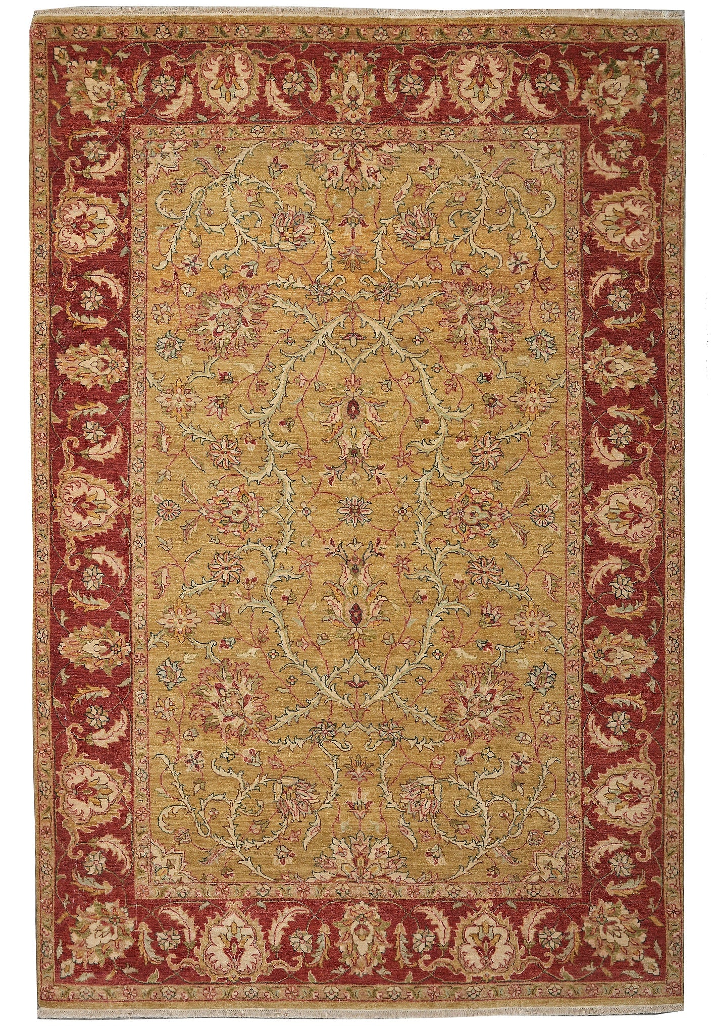 6 x 9 Hand-Knotted Chobi Peshawar Rug Gold Rust Pakistan: 6 x 9 Hand-Knotted Chobi Peshawar Rug Gold Rust Pakistan Free continental US Shipping Hand-knotted Chobi Peshawar rug woven from fine hand-spun wool and colored with natural vegetable dyes. This impor