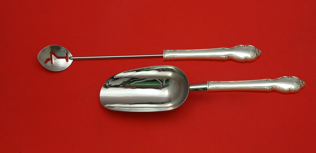 International Sterling Silver Breton Rose 2pc Bar Set Custom Made: International Sterling Silver Breton Rose 2pc Bar Set Custom Made Enhance your serving experience with this exquisite 2-piece bar set from International Sterling, featuring the elegant Breton Rose pat