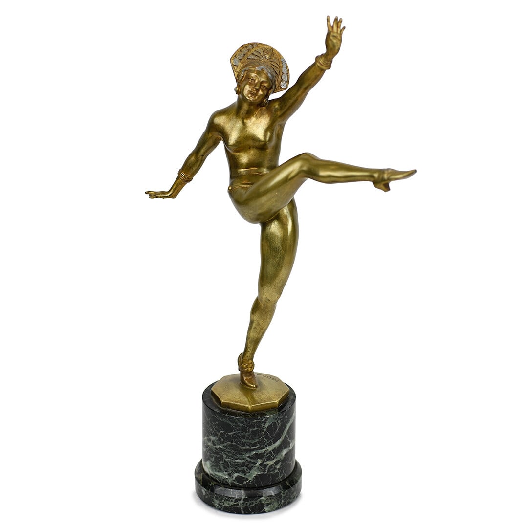 Jean Pierre Morante High Kicker Bronze Dancer Sculpture circa 1925: Jean Pierre Morante High Kicker Bronze Dancer Sculpture circa 1925 This is a bronze sculpture titled "High Kicker" by Jean Pierre Morante, created circa 1925. The piece depicts a dancer in a