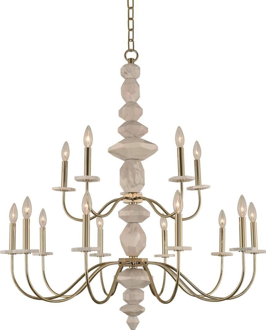 Kalco Carrara Marble 2-Tier Chandelier Champagne Gold 15-Light (1 of 1)