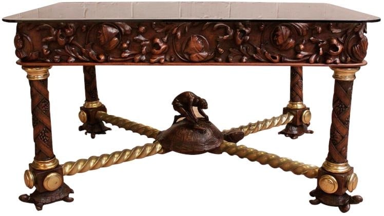 1870s Rare French Renaissance Turtle Center Table in Walnut (1 of 7)