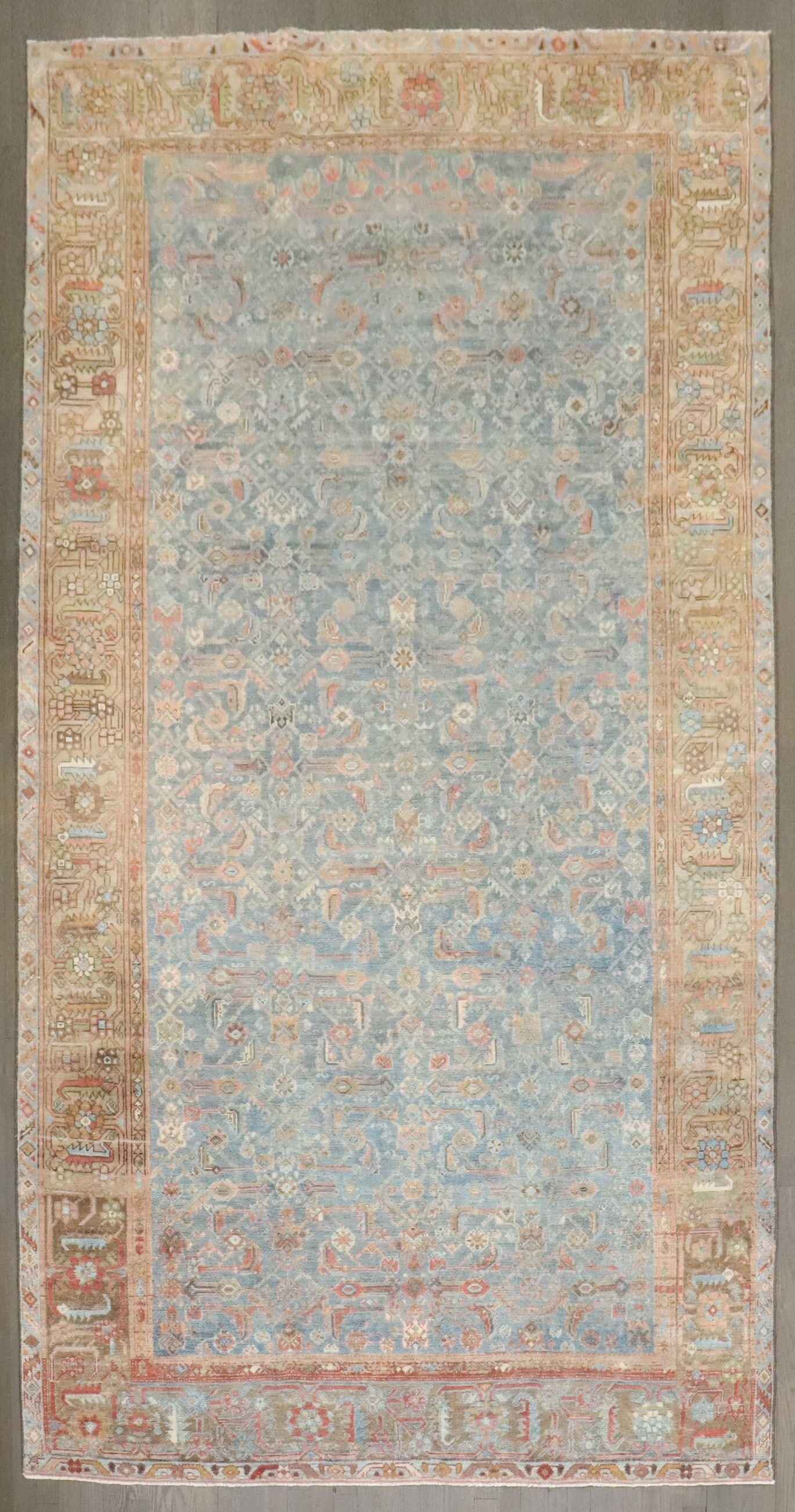 6' 1" x 11' 1" Persian Malayer Gallery Carpet Sky Blue Field: 6' 1" x 11' 1" Persian Malayer Gallery Carpet Sky Blue Field Early 20th century Persian Malayer gallery carpet with a sky blue field. This pre-owned carpet is identified as a gallery size Malayer exam
