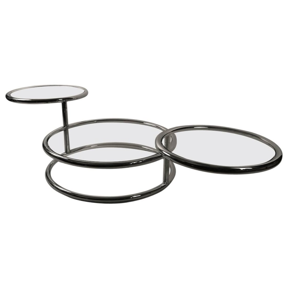 Adjustable Chrome Mechanical Disk Table with Glass Surfaces - 10
