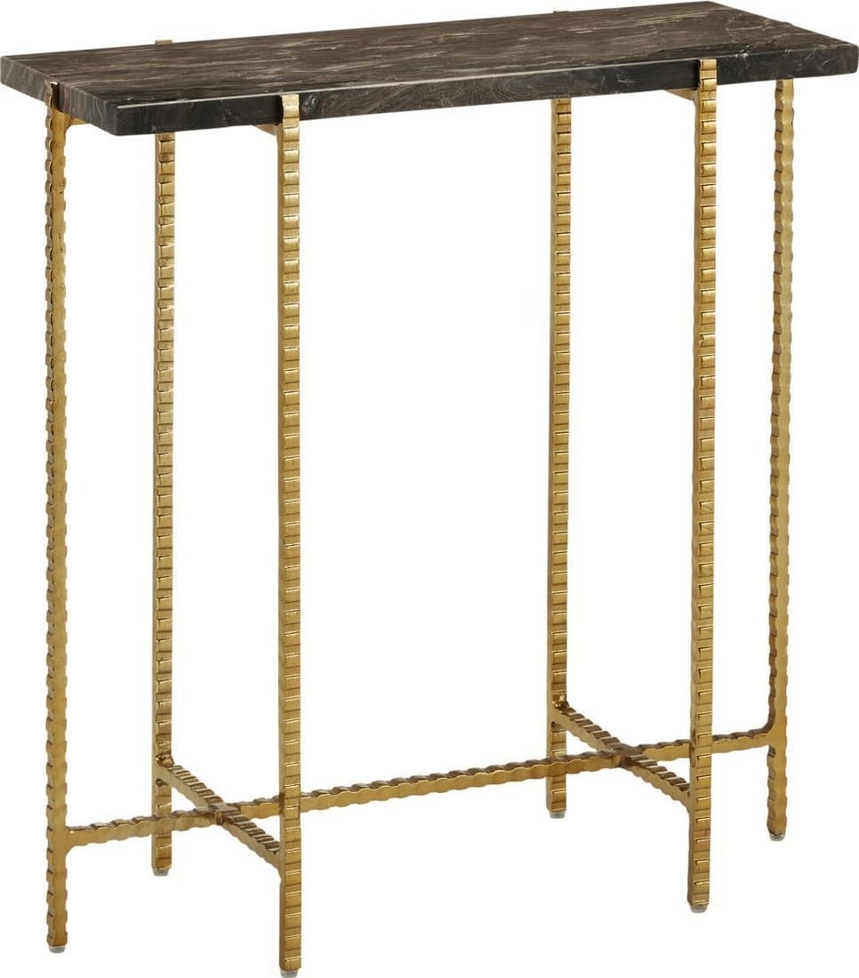 Currey Contemporary Brass Iron Stone Side Table Cappuccino Gold Finish (1 of 7)