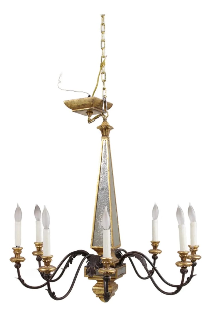 8 Light Italian Giltwood Chandelier with Gold Leaf 1980s (1 of 10)