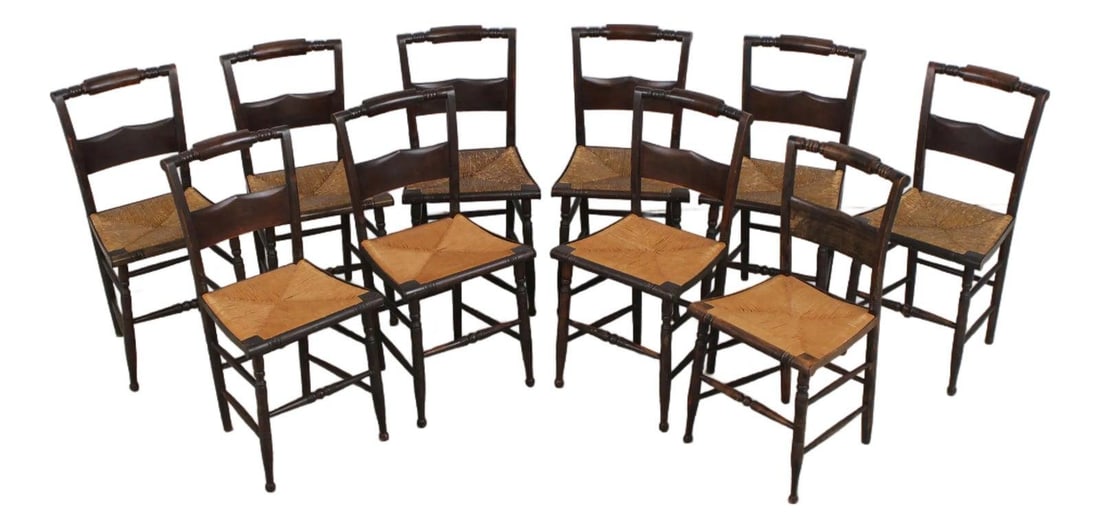10 Early American Wood Dining Chairs in Hitchcock Style Set of 10 (1 of 10)