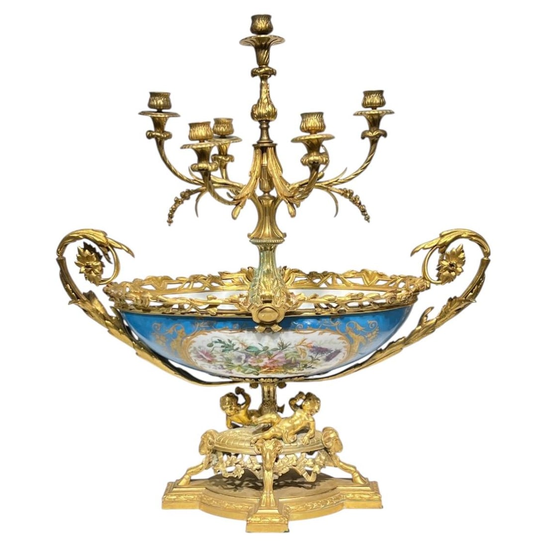 French Sevres style gilt bronze porcelain candelabrum centerpiece (1 of 11)