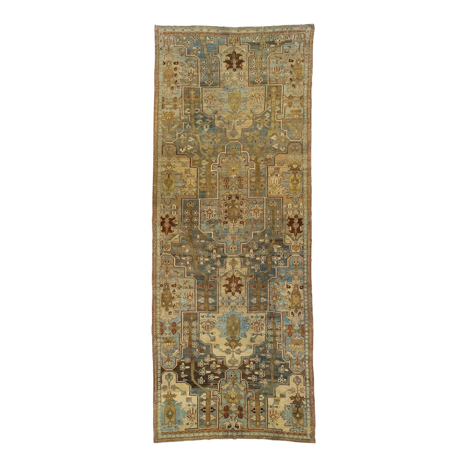1920s Handmade Antique Persian Malayer Wool Rug Blue Floral Design 6'4 x 16'3 (1 of 9)