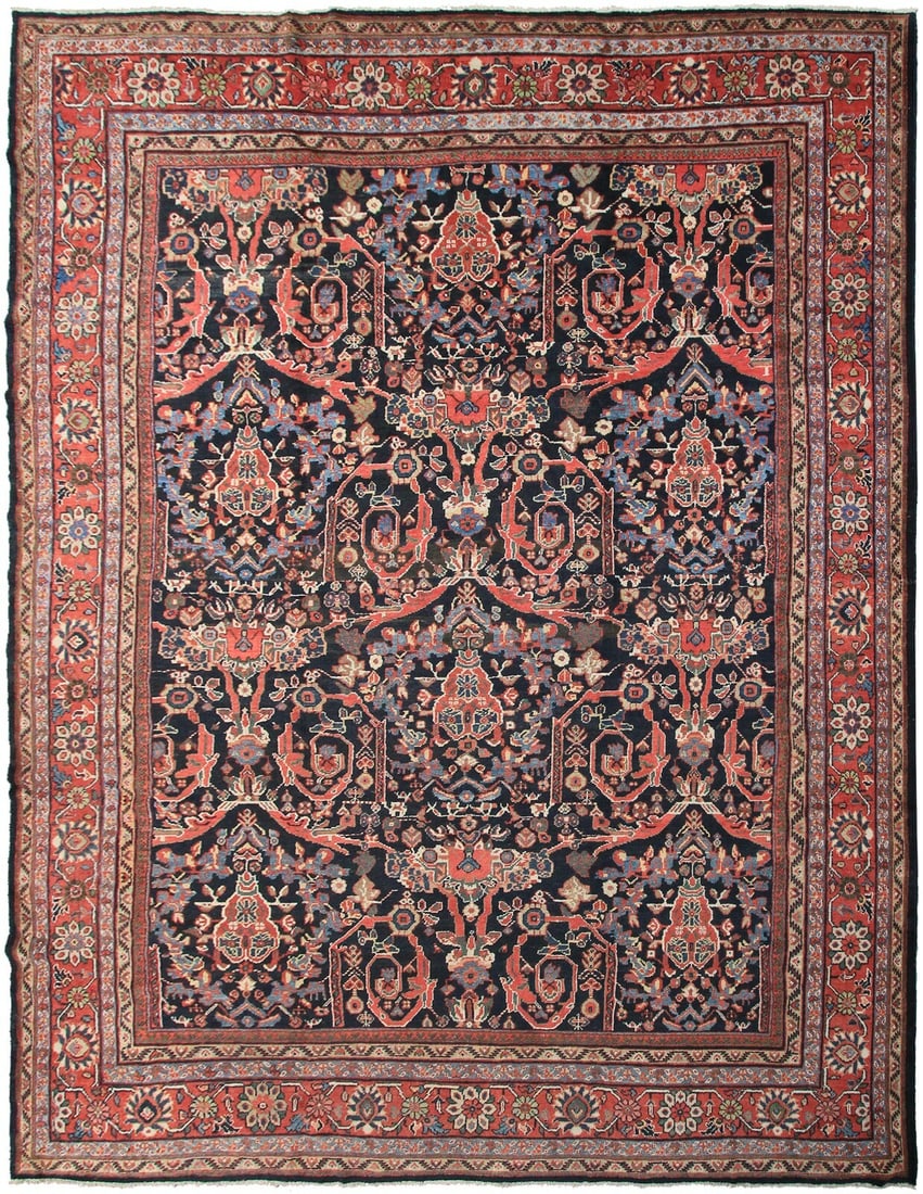 Antique Sultanabad Mahal Wool Area Rug 10x13 Circa 1920: Antique Sultanabad Mahal Wool Area Rug 10x13 Circa 1920 This is an original antique Persian Mahal area rug, hand-knotted circa 1920. Featuring a traditional Oriental geometric pattern with Arts & Craf