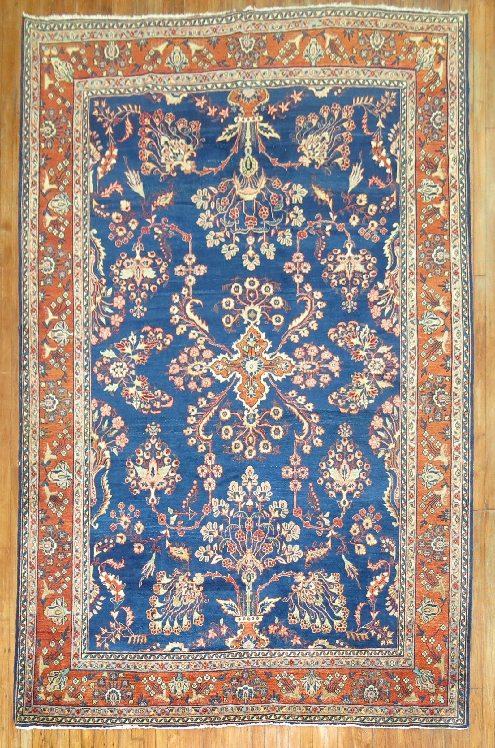 7' x 10' 6" Persian Sarouk Room Rug in Royal Blue (1 of 7)