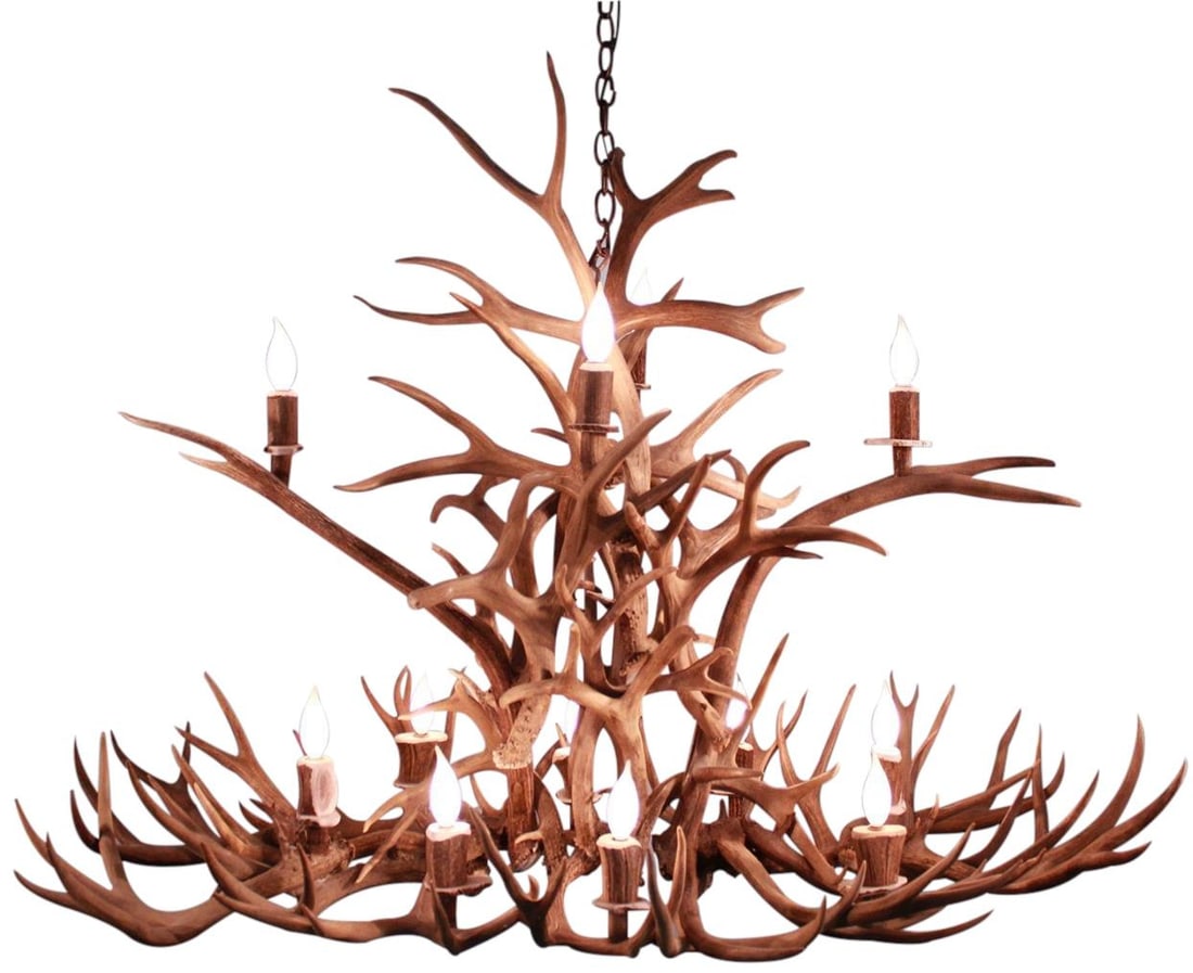 Custom Sunbleached Elk Antler Bowl Chandelier 12 Bulbs Lodge Style (1 of 4)