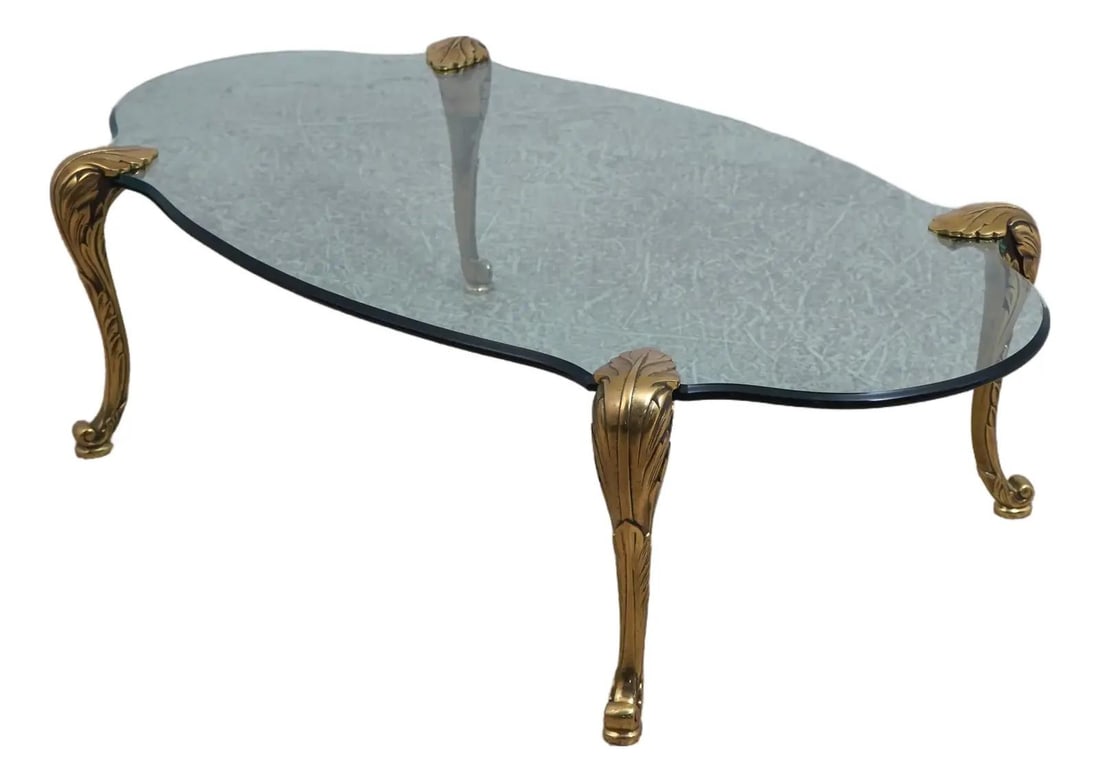 LaBarge brass coffee table with beveled glass top 55.5w (1 of 10)