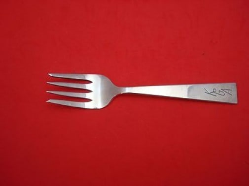 Dirk Van Erp Sterling Silver Salad Fork Pattern 2 Monogrammed KGA 6": Dirk Van Erp Sterling Silver Salad Fork Pattern 2 Monogrammed KGA 6" This exquisite salad fork features the elegant Pattern 2 design by renowned artisan Dirk Van Erp. Crafted from high-quality sterlin