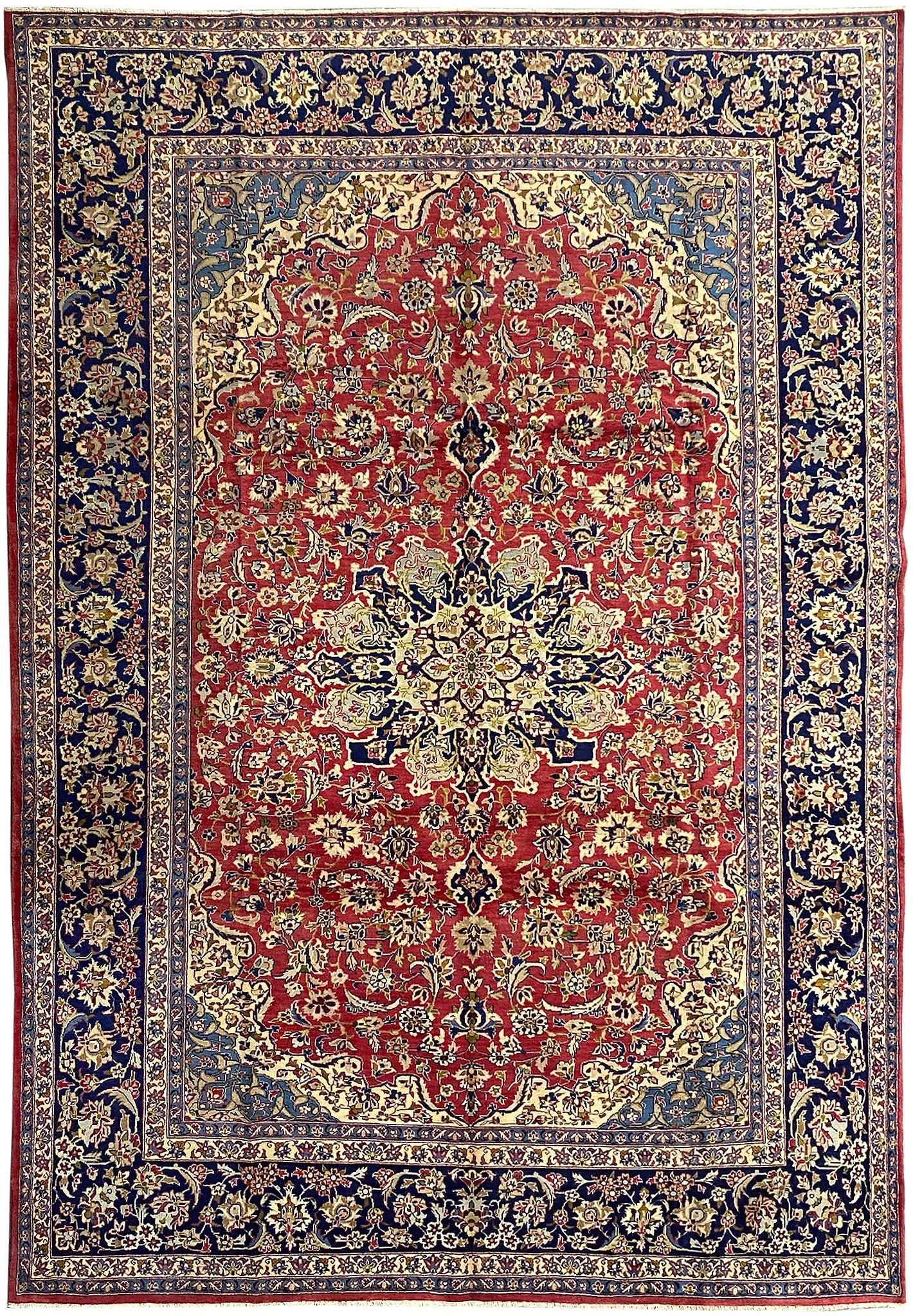 9.7 x 13.8 Persian Najaf Esfahan Hand Knotted Wool Rug: 9.7 x 13.8 Persian Najaf Esfahan Hand Knotted Wool Rug Free continental US Shipping This Persian Najaf Esfahan wool rug measures 9.7 x 13.8 and features hand-knotted craftsmanship with traditional flo