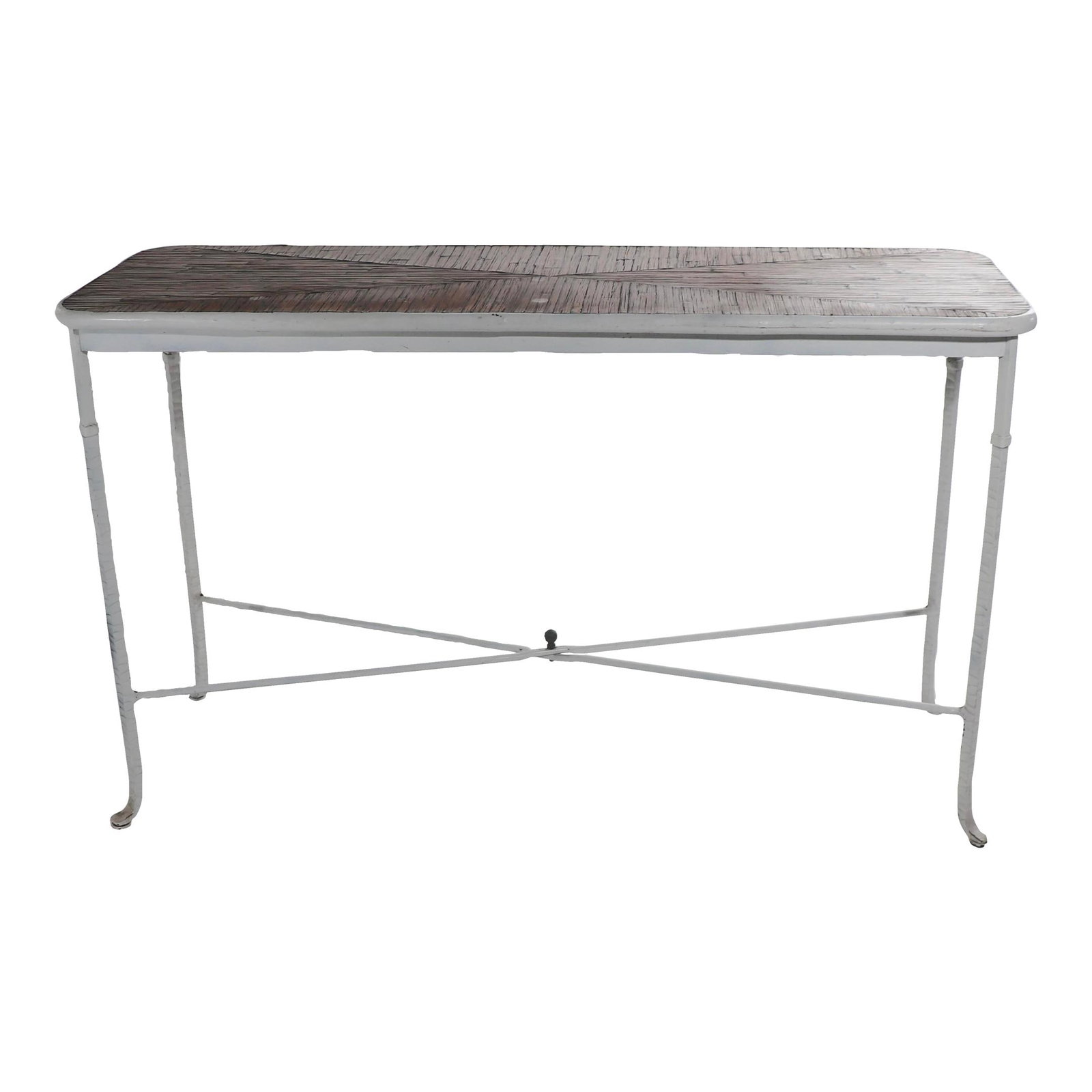 Chic White Wrought Iron Bamboo Console Table with Glass Top (1 of 10)