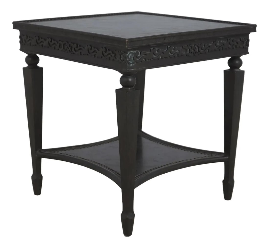Bronze Two-Tier Square Side Table With Etched Top and Shelf (1 of 10)