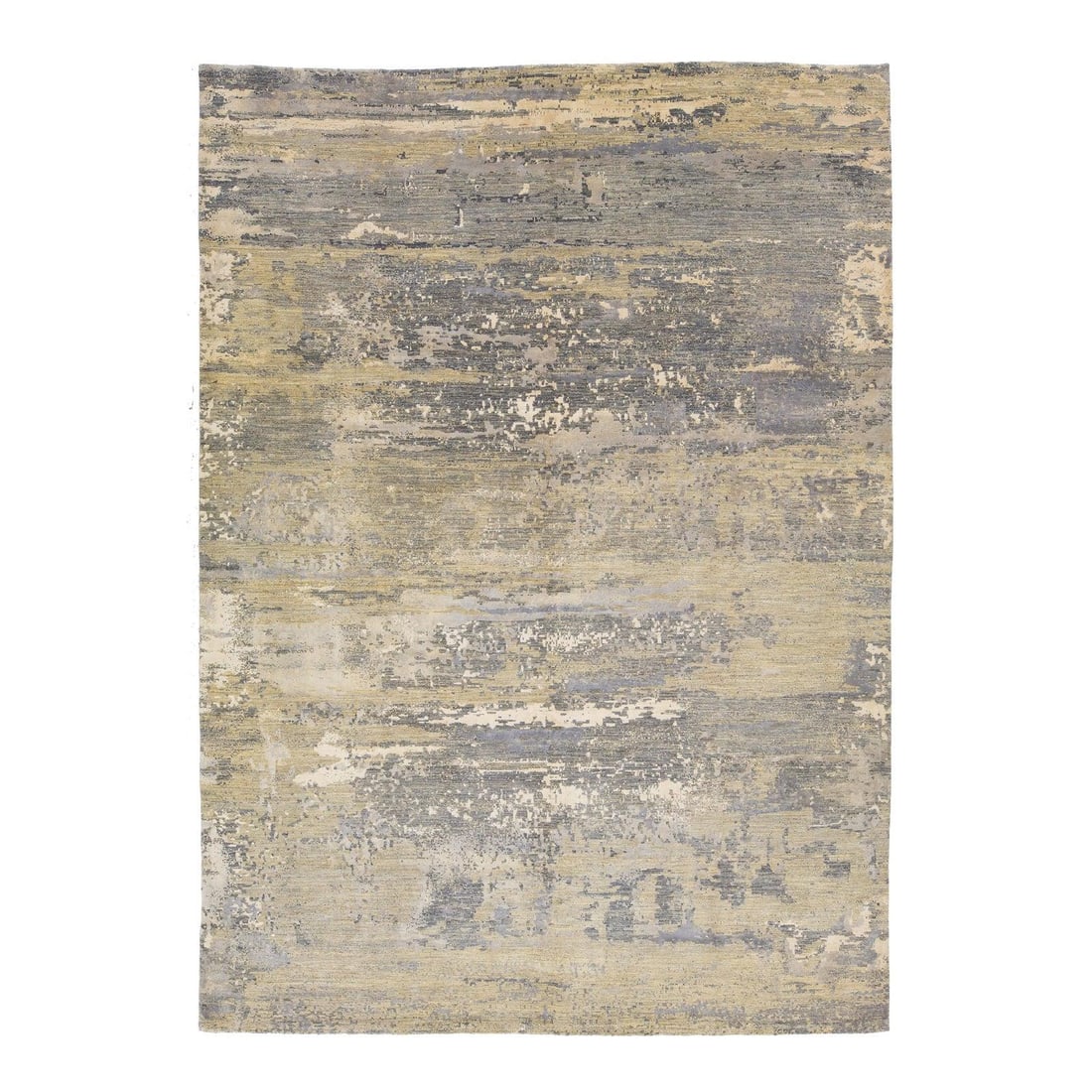 Handmade Wool Rug 10'1 x 14'1 Beige Abstract Design: Handmade Wool Rug 10'1 x 14'1 Beige Abstract Design Elevate your living space with this contemporary hand-knotted rug, expertly crafted from high-quality wool and silk. The rug features a striking abs