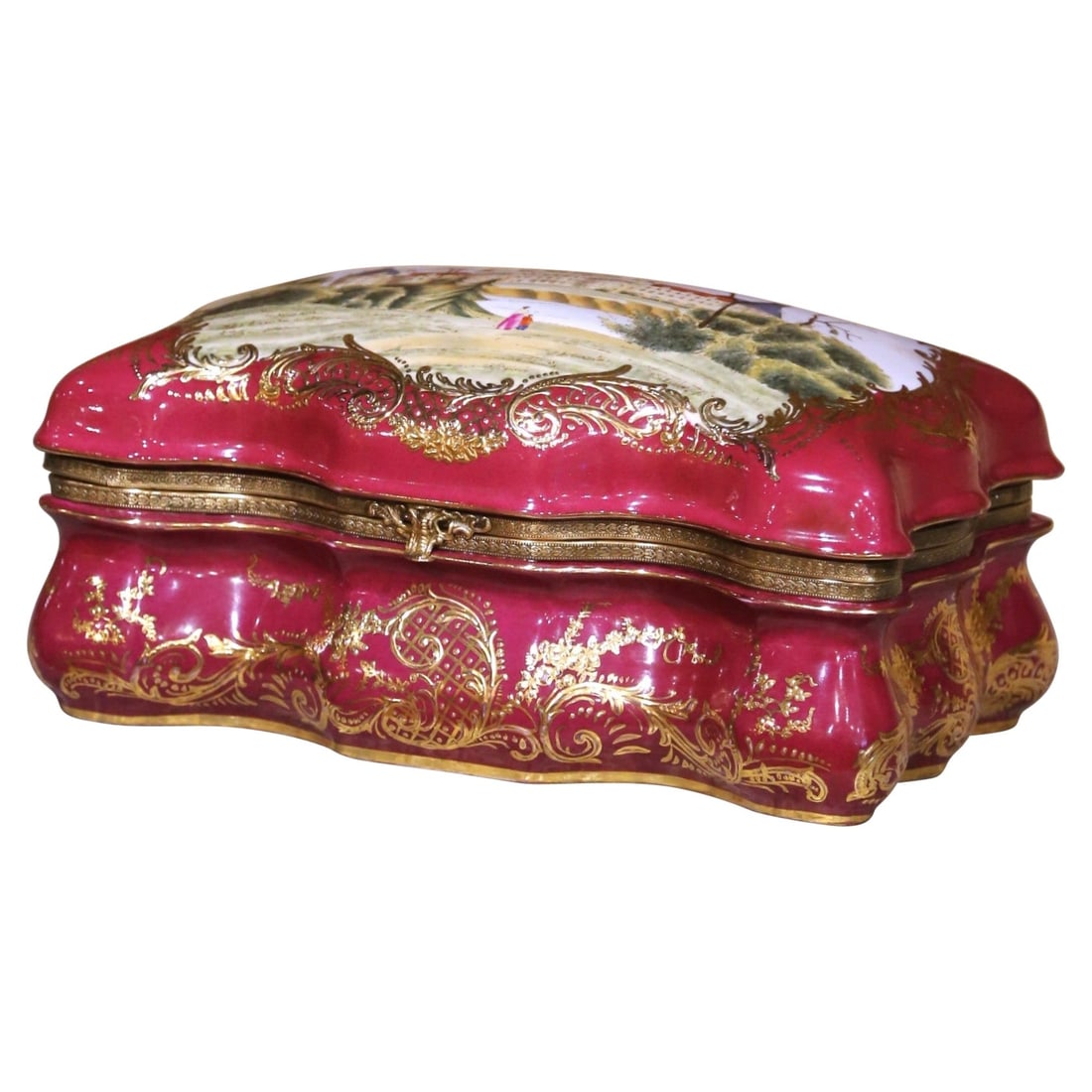 French Sevres Porcelain Jewelry Box with Gilt Bronze Chateau de Chambord (1 of 13)