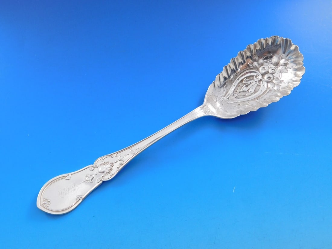 Shiebler Dew Drop Sterling Silver Berry Spoon 9 Inch Pie Crust Edge (1 of 5)