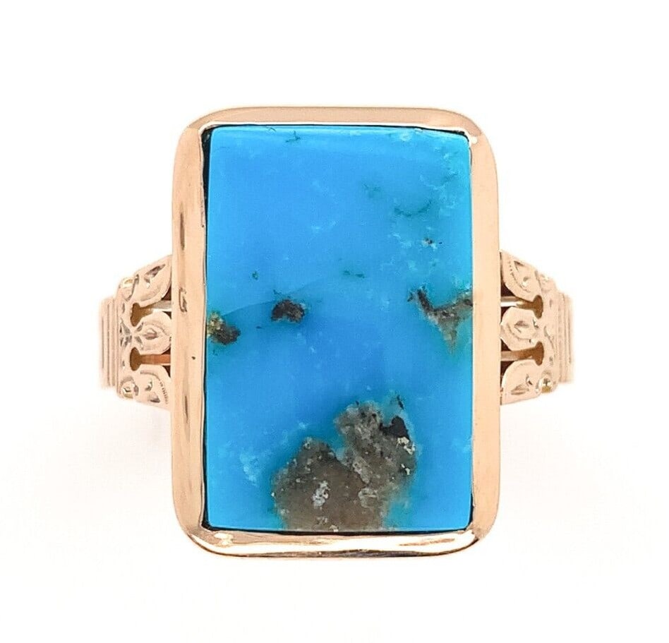 Victorian 10k Rose Gold Turquoise Ring 5.88ct Size 6.5 GIA Certified (1 of 12)