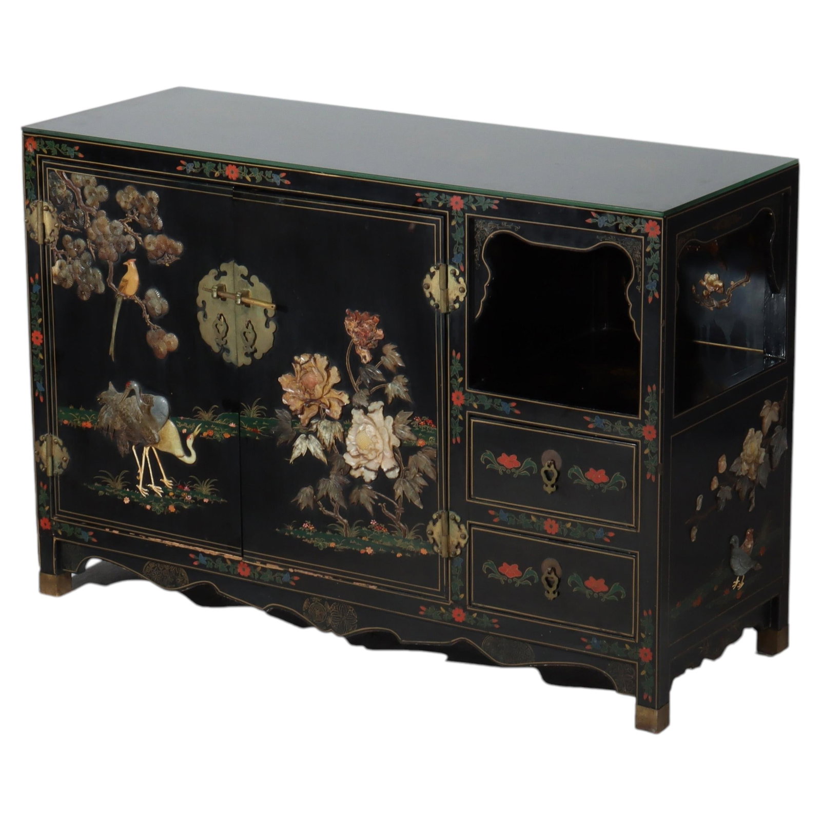 20th Century Chinese Ebonized Credenza With Gilt and Soapstone Inlay (1 of 16)