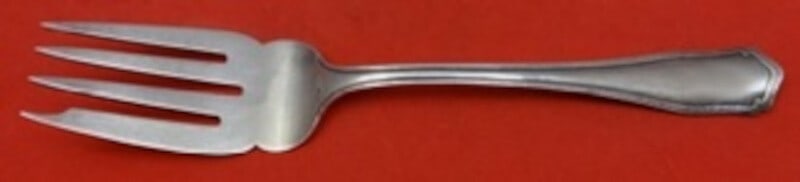 Shreve Dolores Sterling Silver Serving Fork 8 3/4 Monogrammed: Shreve Dolores Sterling Silver Serving Fork 8 3/4 Monogrammed Sterling silver cold meat fork in the Dolores pattern by Shreve. This serving fork dates to the 1900-1940 period, was made in the United S