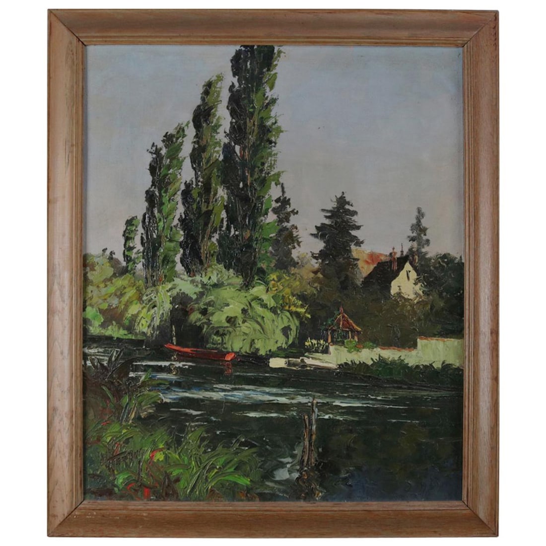 20th Century Hand-Painted Oil on Canvas Riverscape Painting (1 of 11)