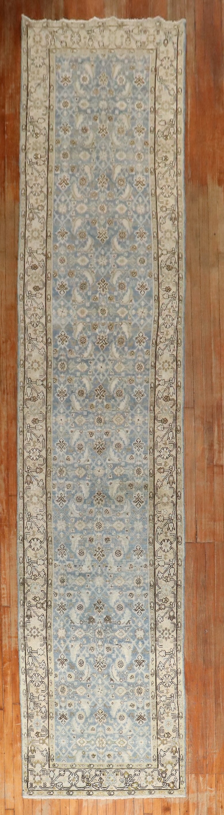 3' 5" x 17' 7" Persian Malayer rug runner in blue: 3' 5" x 17' 7" Persian Malayer rug runner in blue Early 20th century Persian Malayer runner in a wide, long format. This pre-owned rug is identified as a Malayer runner. Specifications Type: Malayer C