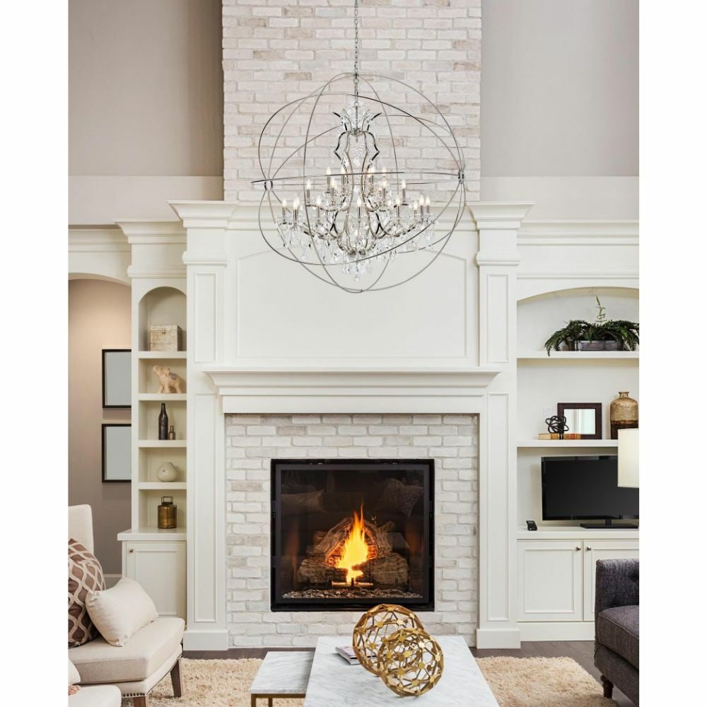 Geneva 25-Light Polished Nickel Crystal Orb Chandelier: Geneva 25-Light Polished Nickel Crystal Orb Chandelier This modern 25-light chandelier features a polished nickel orb frame adorned with clear royal cut crystals. Designed for large spaces such as foy