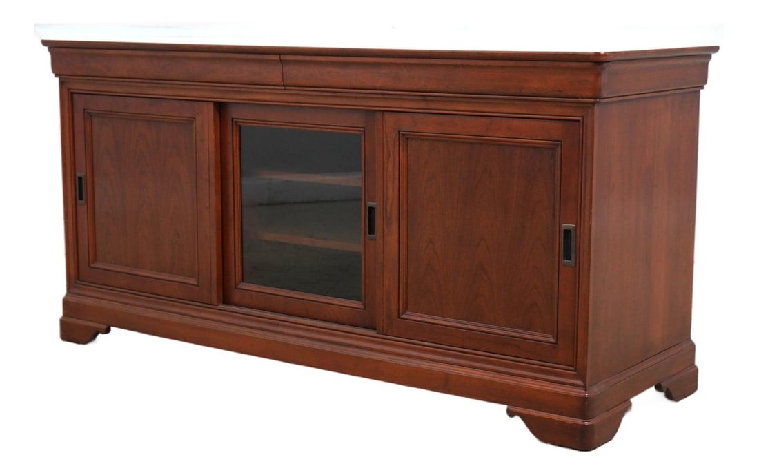 Stickley cherry media cabinet with glass panel doors 68w x 23d x 33h (1 of 10)