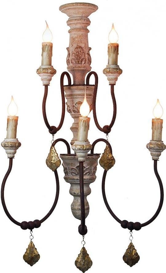 Provence Home Transitional White Sconce with Glass Drops 5-Arm: Provence Home Transitional White Sconce with Glass Drops 5-Arm Illuminate your space with this stunning Transitional Style Antique Sconce featuring elegant glass drops. Crafted in a vintage-inspired d