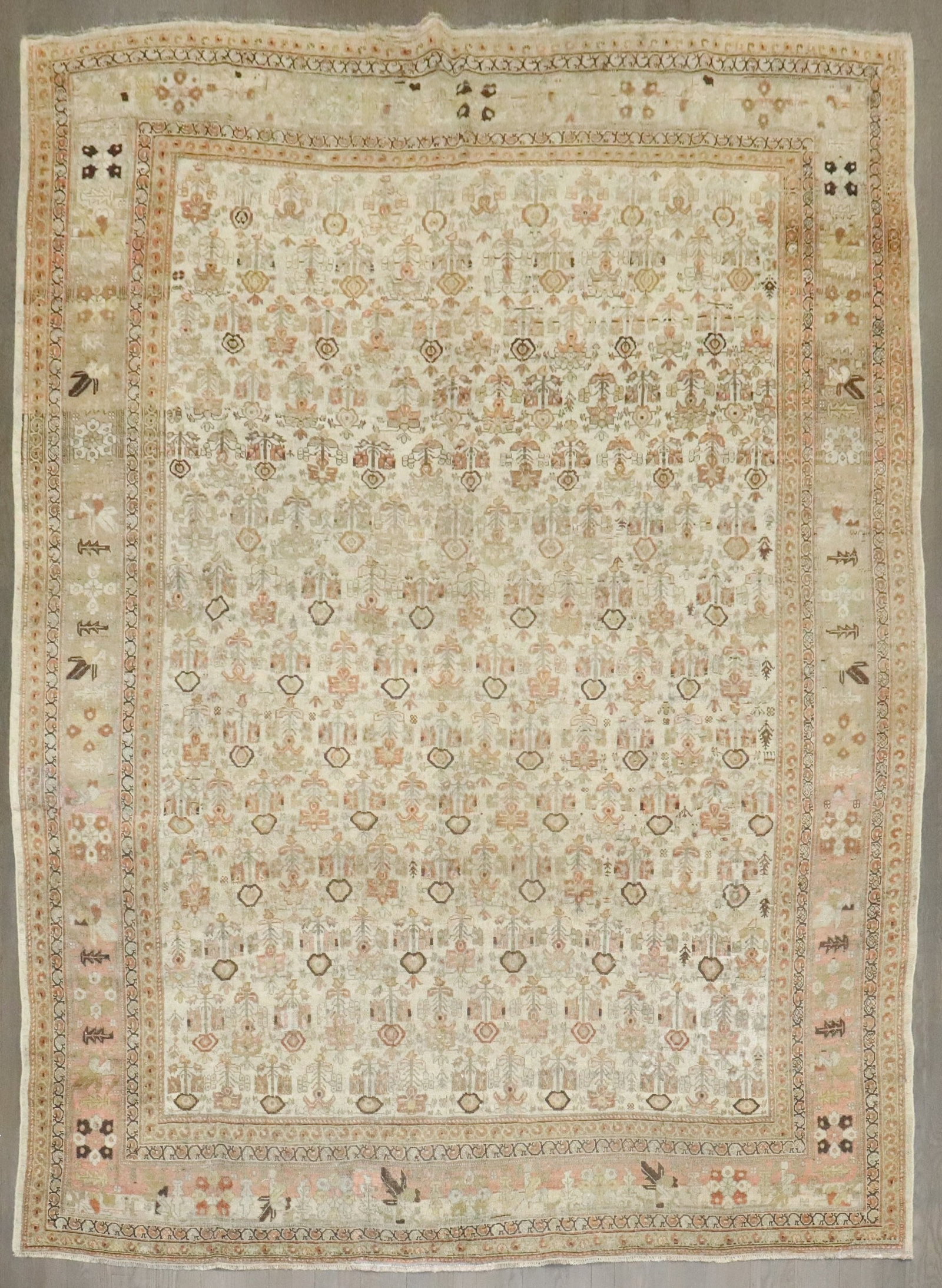 7' 8" x 9' 10" Antique Persian Bidjar Rug Ivory Herati Design: 7' 8" x 9' 10" Antique Persian Bidjar Rug Ivory Herati Design Antique Persian Bidjar rug from the 1910s featuring a Herati design on a white ivory ground. This pre-owned room-size rug retains the orig