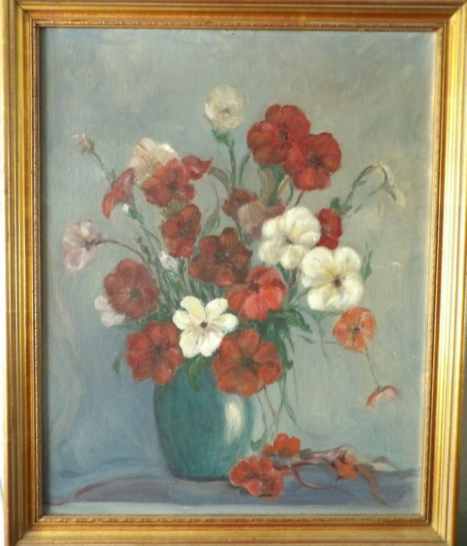 Framed 16 x 20 Floral Still Life Oil Painting attributed to Helen Johnson (1 of 9)