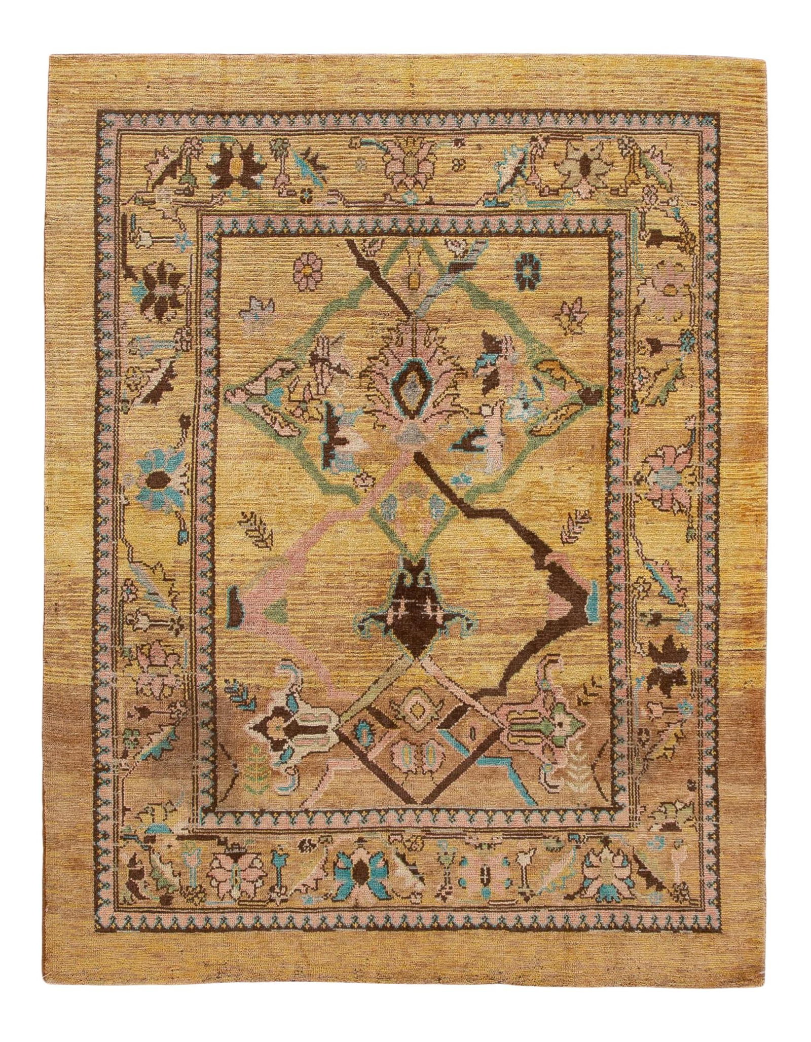 Vibrant Yellow Floral Wool Rug Modern Revival 6'3 x 8'1: Vibrant Yellow Floral Wool Rug Modern Revival 6'3 x 8'1 Enhance your living space with this stunning Modern Revival hand-knotted wool rug. Featuring a vibrant yellow field, this rug showcases a captiv