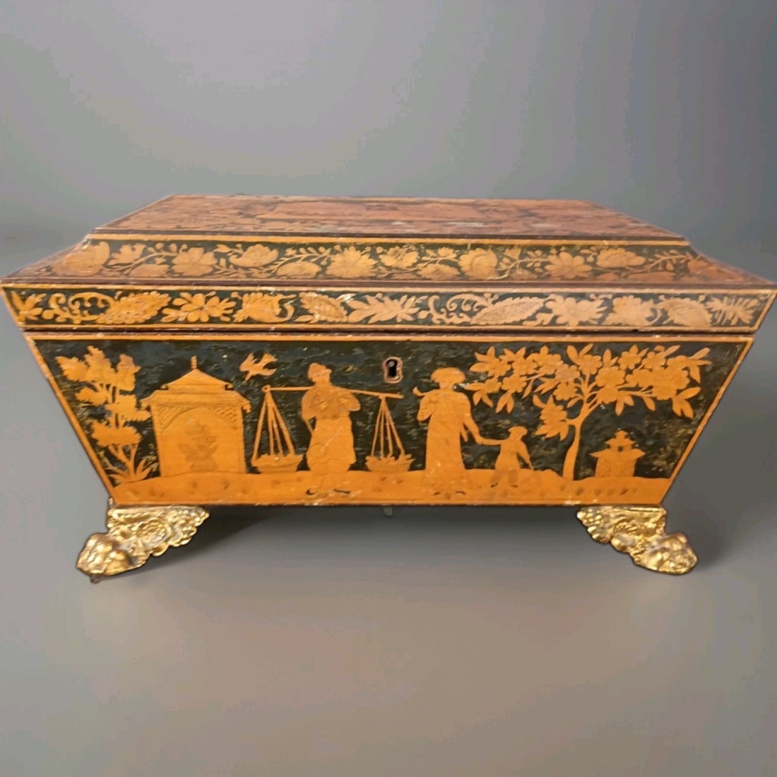 Antique Regency penwork jewelry or sewing box with Chinoiserie decor (1 of 18)