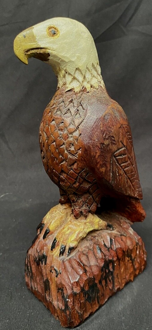 Hand Carved Folk Art Eagle Sculpture Signed AR 9 Inch (1 of 9)