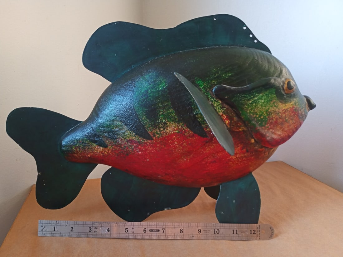 18 inch carved wood sunfish spearing decoy by P. Campbell (1 of 18)