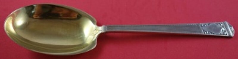 Tiffany Co San Lorenzo Sterling Silver Gold Washed Berry Spoon 9 1/4 Inch: Tiffany Co San Lorenzo Sterling Silver Gold Washed Berry Spoon 9 1/4 Inch This is a 9 1/4-inch sterling silver berry spoon from Tiffany & Co., featuring the San Lorenzo pattern. The spoon is gold wash
