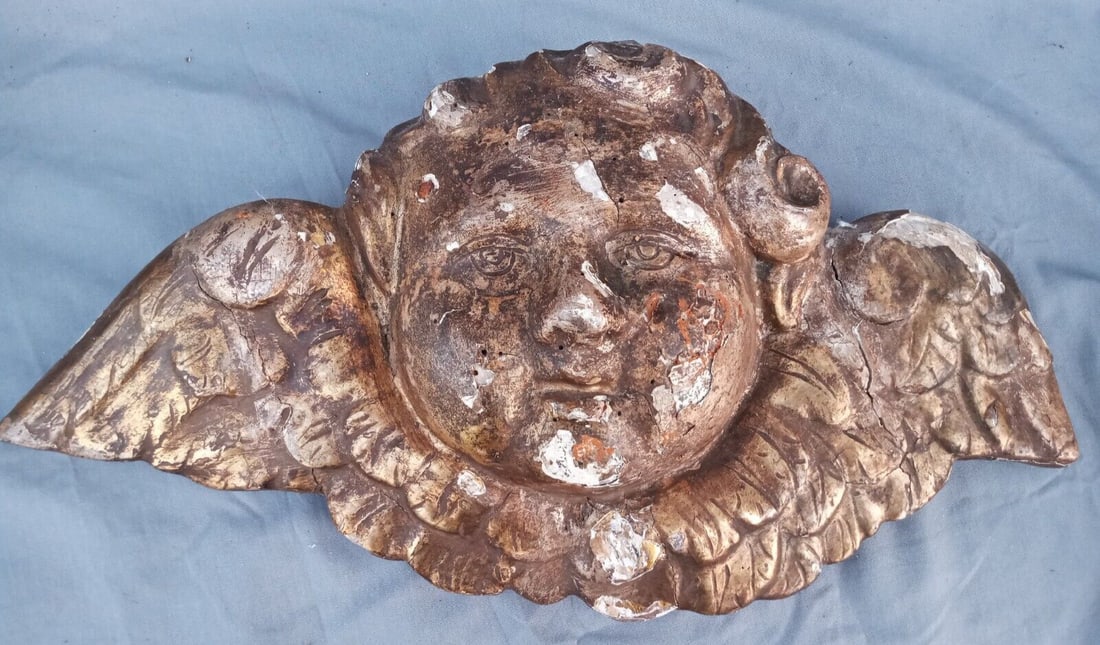 Italian Carved Wood Winged Cherub Wall Sculpture Gold Silver Gesso (1 of 18)