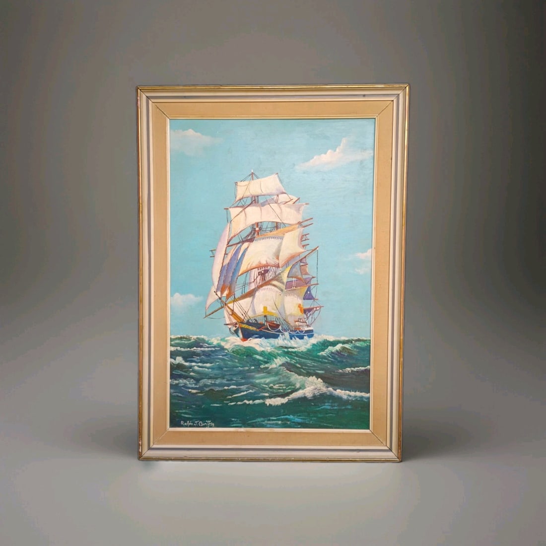 Framed 20x30 Marine Oil Painting by Ralph J. Griffin Tall Ship (1 of 10)