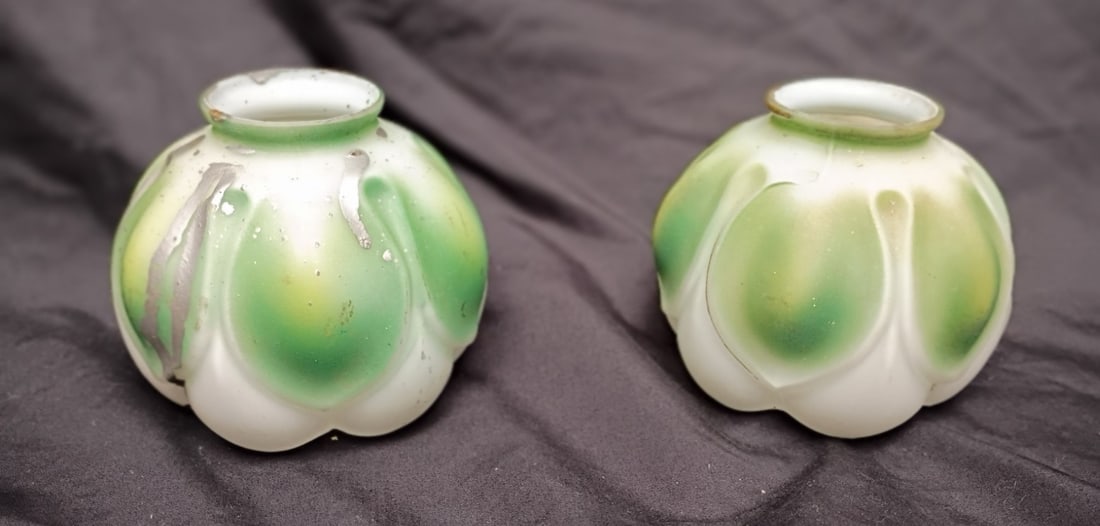 Pair of Antique Art Glass Lotus Lamp Shades Art Nouveau (1 of 9)