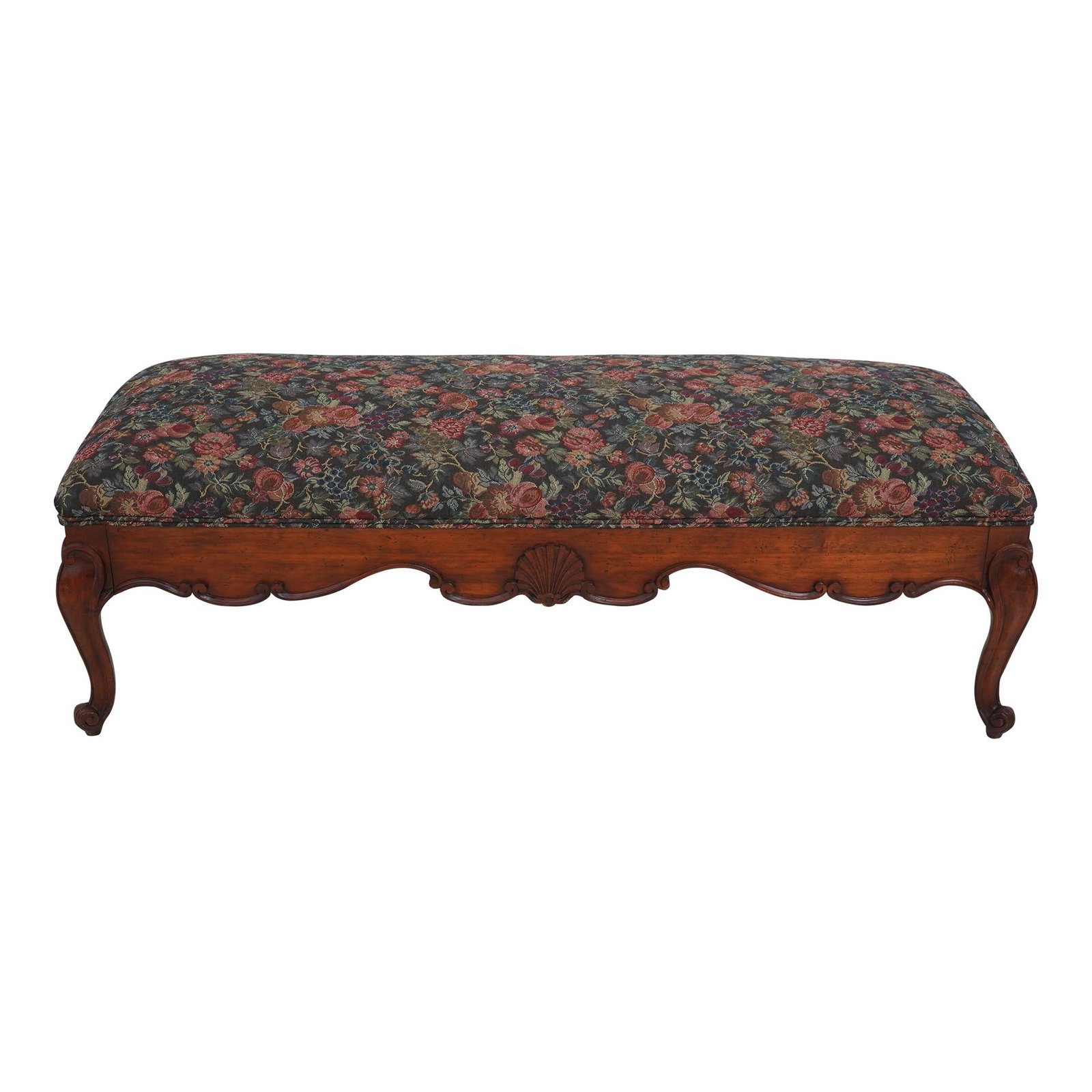 French Style Walnut Finish Tapestry Upholstered Window Bench (1 of 10)
