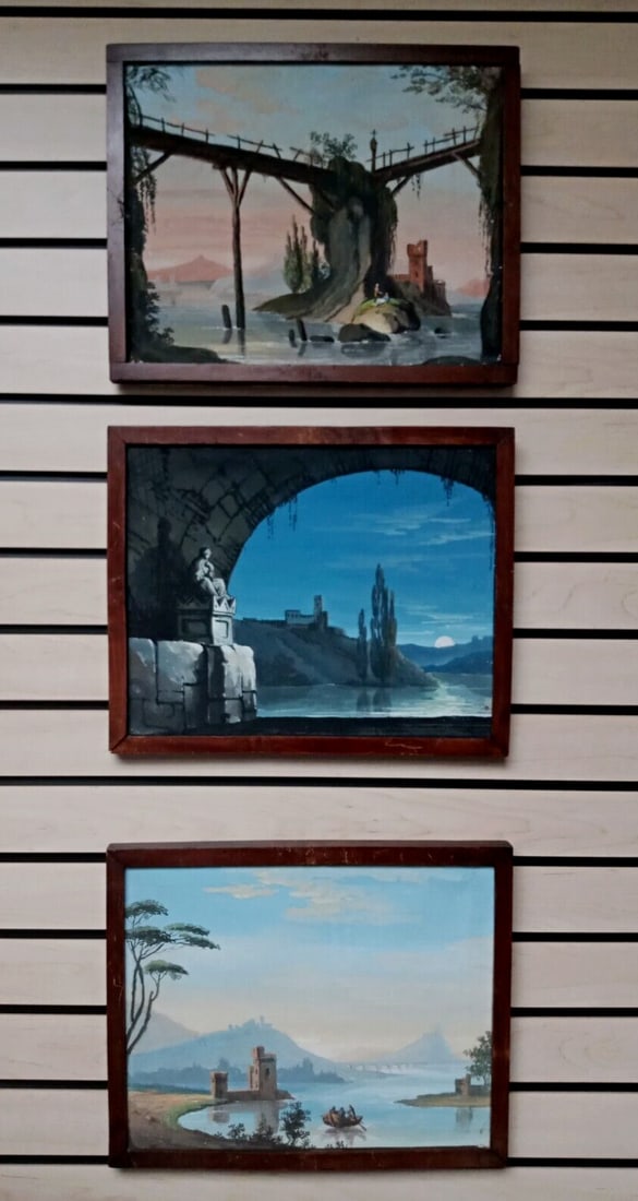 Set of 3 Framed Italian Veduta Oil Paintings Architectural Landscapes (1 of 12)