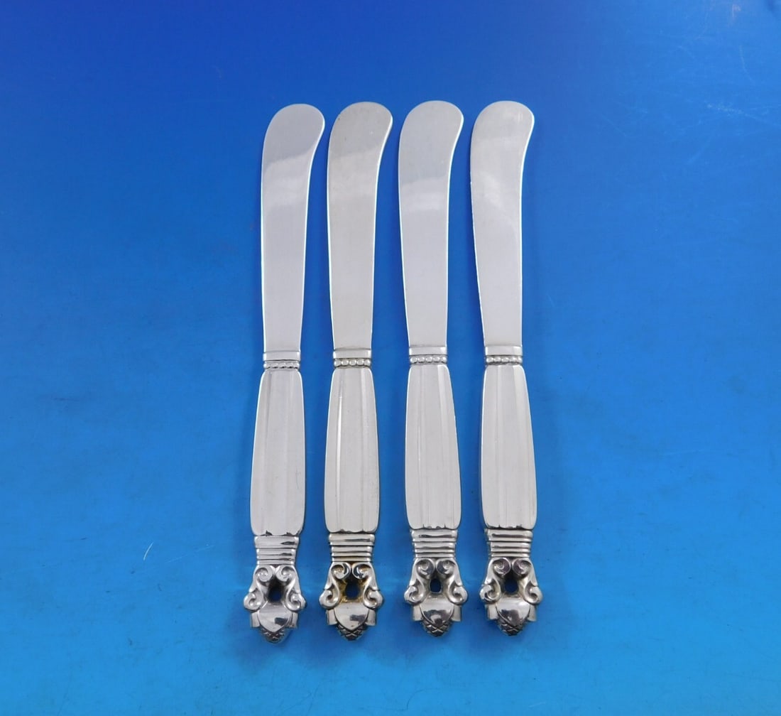 Georg Jensen Acorn Sterling Silver Butter Spreader Set of 4 6 Inch (1 of 4)