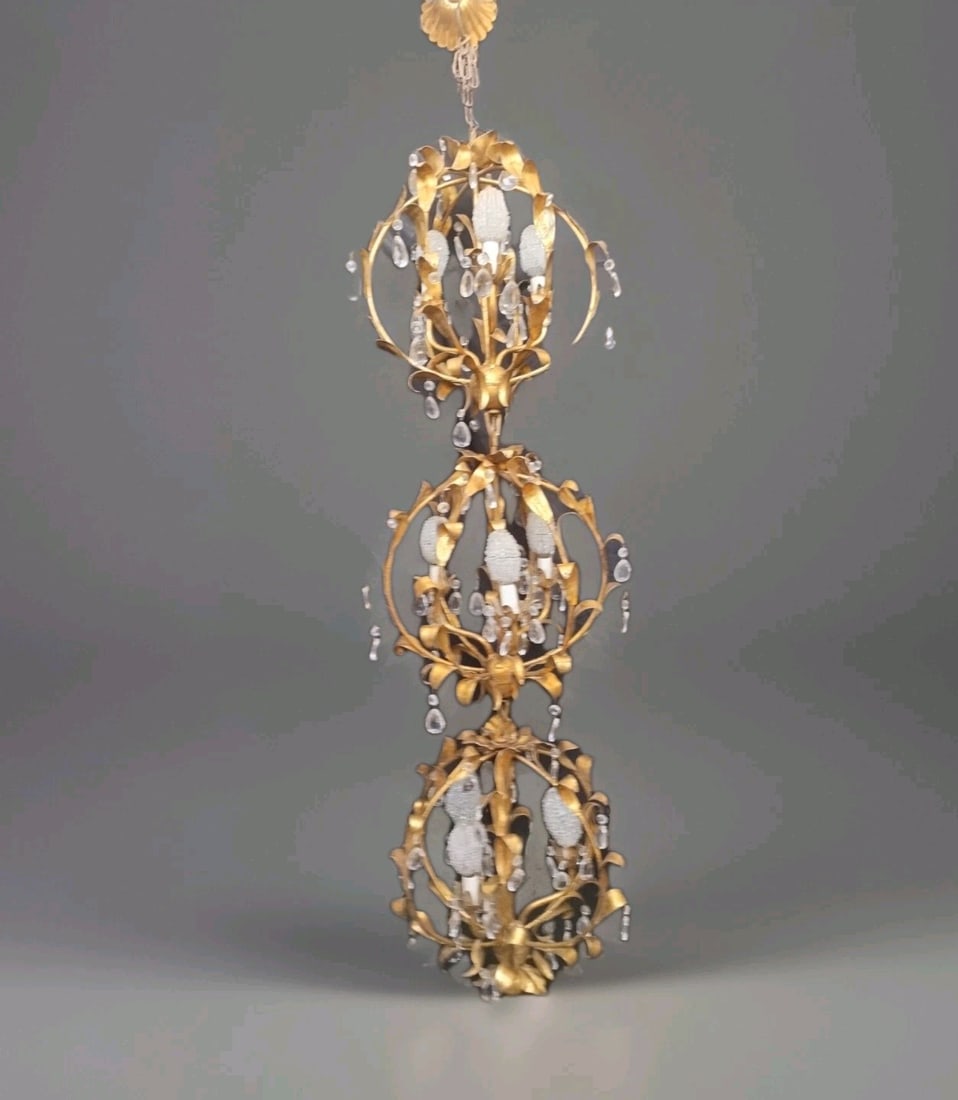 Italian Mid Century Tole Spherical Chandelier Gold 66x16 (1 of 14)